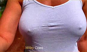 Amazing hot wife flaunts big tits in public homemade clips