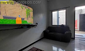 Young girl relaxes on couch with legs open