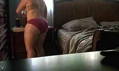 Hidden Cam Captures Wife Stripping Naked Showing Saggy Tits and Ass