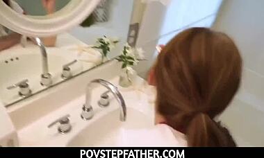 Watch POV stepfather fuck teen stepdaughter while brushing teeth!