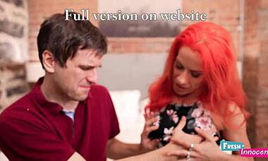 A tattoed teen is fucked hard in the ass by her stepdad in a threesome.