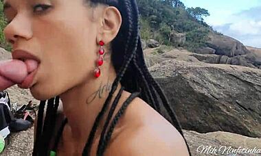 Wow! Outdoor Blowjob Bet Lost to Gringo Friend on Trail With Mouth Cumshot