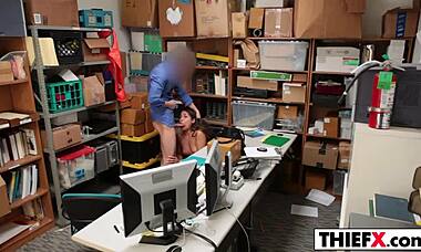 Teen thief begs not to tell her parents while sucking big cock in garage 😏