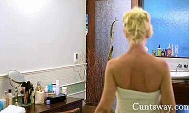 stacked teen stepdaughter gets trained by milf in bisexual action