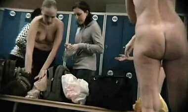 Naughty girls show off their half-naked bodies in the changing room 😏