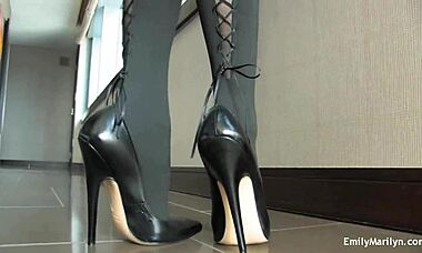 redhead in tight lingerie and high black boots, lookin so damn hot, ya know?