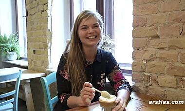 ersties danish babe toys her hairy slit with glass dildo