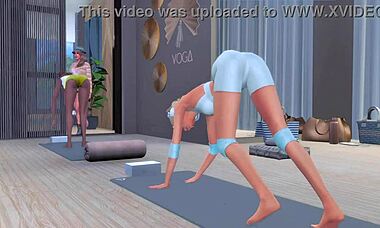 Lustful lesbian sluts have dirty sex in the gym with assfucking and bukkake.