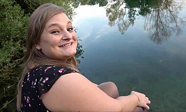 blonde caught during spontaneous outdoor quickie at lake