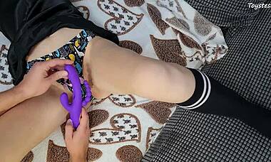 Trident Vibrator Drives Petite Stepsister to Insane G-Spot Orgasms