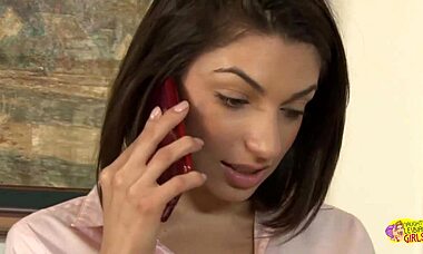 Lesbian Brunette with Long Hair Sways While Sitting on Her Girlfriend’s Face.