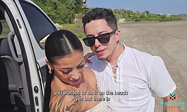 著名棕发拉丁女星mariana martix，在哥伦比亚海滩上激烈性爱大喷水？