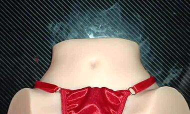 Candy's anal sex in sexy red thong with pom-pom drives me wild