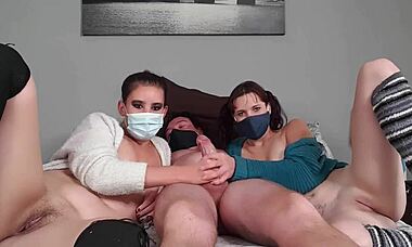 Two Sluts Jerking Off A Cock Till It Explodes With Cum