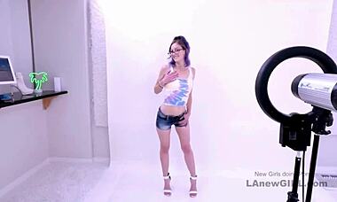 Purple-Hair Model Gets Fucked in Modeling Audition on Sofa