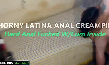 Horny Latina gets a hard anal creampie 😈