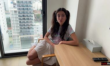 young teen sister acts oddly, asking for hard fucking and cum on face in homemade video