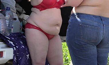 I-I saw those mature lesbians with big asses backstage outdoors, and I-I was spying on them in the public park with my hidden camera, those chubby milfs in sexy lingerie doing amateur fetish stuff 😍