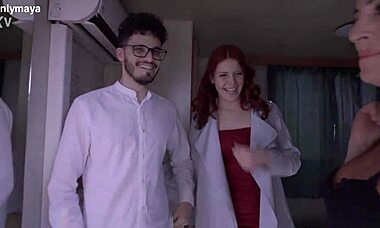 Onlymaya - behind the scene, two hot girls get fucked hard by two horny voyeurs