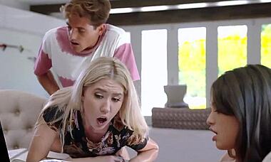 stepbrother and stepsister get naughty with friend watching