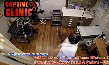 Donna Leigh's Naked Backstage Tease in Trump These Bitches Gyno Exam Setup