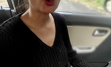 fucking my gf in the car with ex bf 😏 risky outdoor fun