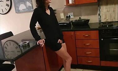 Skinny Milf Slips in Piss After Smoking in Kitchen Fetish Scene