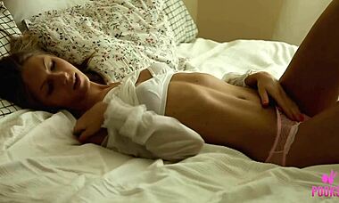 i please my pussy with a vibrator, feeling so petite and horny