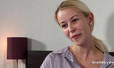 Blonde Babe Teases with Dildo in Close-Up Action